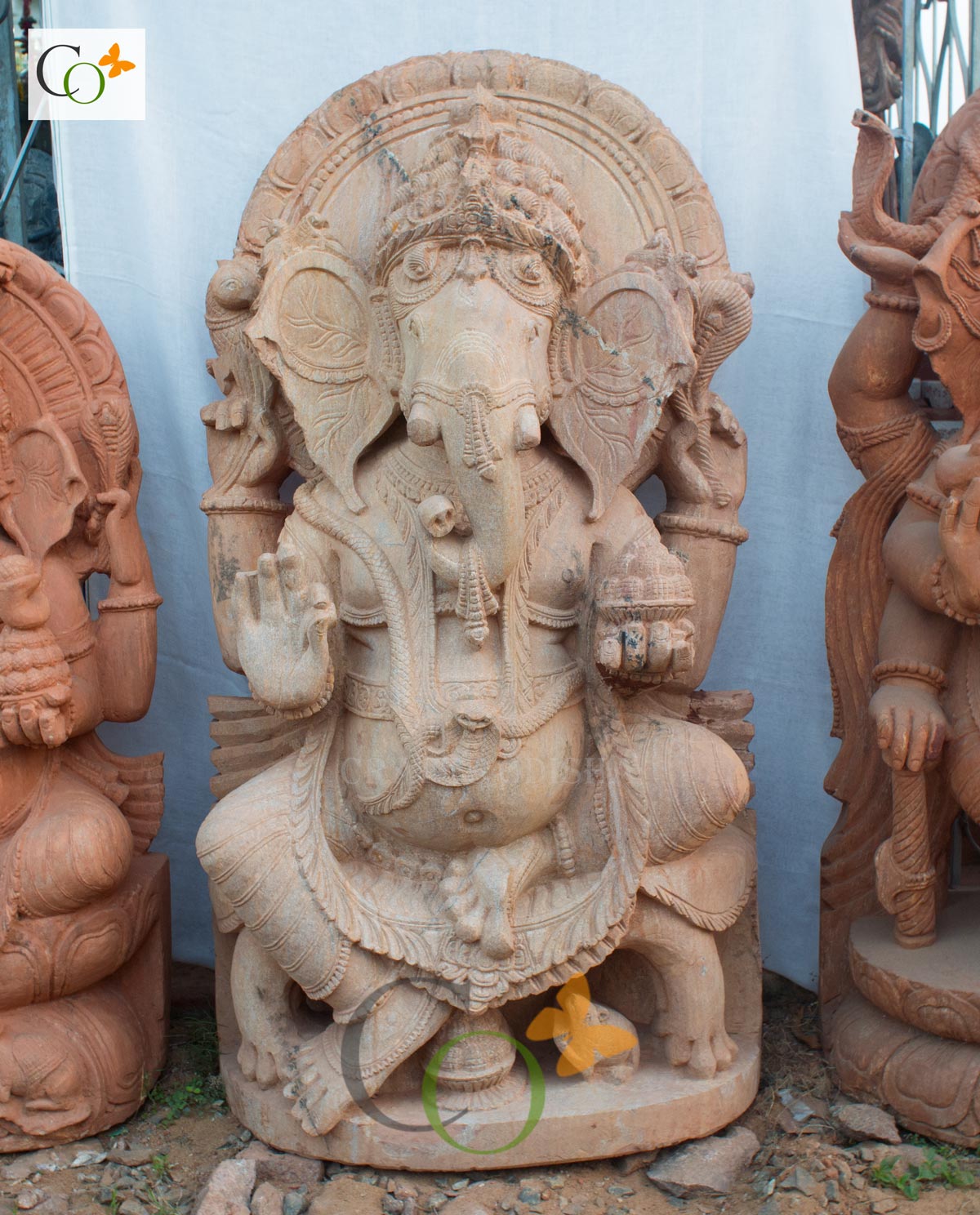 Buy Sandstone Big Ganesha Sitting on Simhasan Idol 48 inch | Crafts Odisha