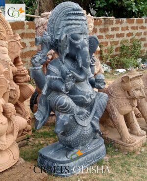 Vastu Ganesha for home Black Granite Stone Idol 3 ft - CRAFTS ODISHA