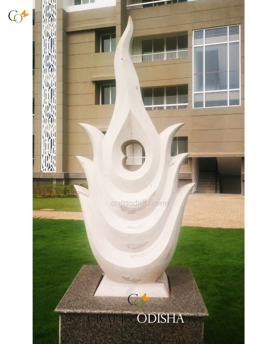 Off White Sandstone Stone Abstract Sculpture-Flame 4 Ft - CRAFTS ODISHA